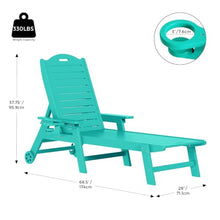 Costaelm Lago Outdoor HDPE Patio Chaise Lounge Chairs with Wheels & Cup Holder (Set of 4), Turquoise