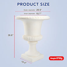 Large Urn Planter – White Vintage Magnesium Oxide Pot with Drainage for Indoor & Outdoor Garden, Entryway, Walkway Decor