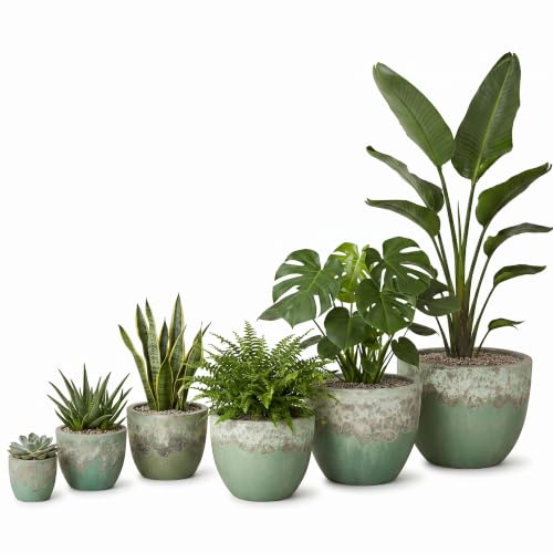 Emissary Home and Garden 28in. L x 24in. H Reef/Spa Blue Stoneware Round Planters with High-fire Treatment (Set of 6)