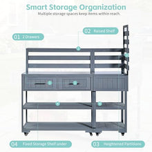 Merax 62.3'' Outdoor Mobile Kitchen Island on Wheels with Stainless Table Top, Outdoor Prep Cart Grill Table with Raised Shelf and Drawers for BBQ, Party, Gray