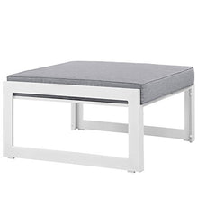 Modern Urban Contemporary Outdoor Patio Ottoman, White Grey Fabric Steel