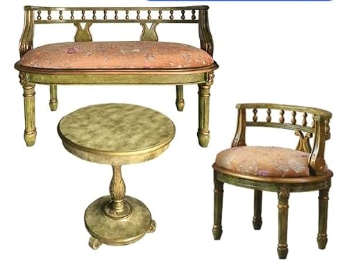 RFBXZPTADNU Distressed Green Solid Wood Bistro Table Chair Set, 3 Pieces Patio Balcony Furniture, Vintage Floral Upholstered Chatting Combination(G)