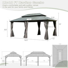 LOPOO Hardtop Gazebo Durable Aluminum Metal Structure with Double Roof Canopy Gray