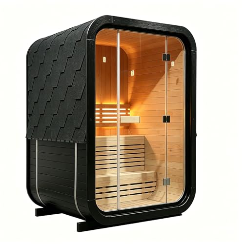 2 Person Canadian Hemlock Cube Sauna, Indoor & Outdoor Spa with Stove