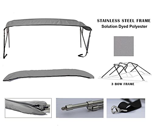 SBU Light Grey Stainless Steel 3-Bow Bimini Top for Yamaha Exciter 135 SE (1998-1999)