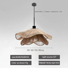 Hemp Rope Chandelier for Dining Room,Boho Pendant Light with 2-Tier Woven Design Adjustable Chain, Coastal Lighting Fixture for Kitchen Island, Bedroom, Entryway(No Bulb Included)(Beige,11.8in)