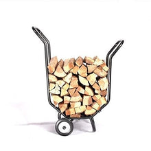 DJVHSRI Movable Firewood Trailer Rack, Powder-Coated Wrought Iron Frame with Wooden Storage for Indoor Outdoor Use,