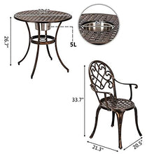 European Style Cast Aluminum Outdoor 3 Piece Patio Bistro Set of Table and Chairs with Ice Bucket Bronze Outdoor Furniture Set