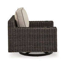 Benzara 43" Waga Outdoor Swivel Lounge Chair with Cupholder Wicker Brown Beige Black