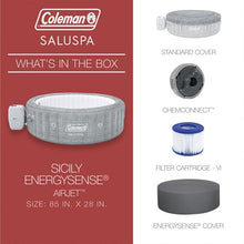 Bestway Coleman Sicily AirJet Inflatable Hot Tub with EnergySense Cover & 4 SaluSpa Seats, Gray