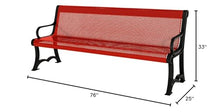 COATEDOUTDOORFURNITURE Bench, Red, Punched, 4Ft, with Back, Portable