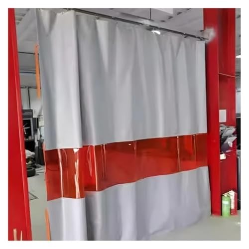 CFDZCP Industrial Welding Curtain with Viewing Window & Copper Grommet, Flame Retardant Garage Divider Panels with Clear Tarp for Warehouses & Workshops(8.5X2.5 M/27.9x8.3 ft)