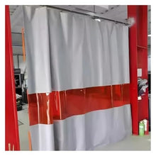 CFDZCP Industrial Welding Curtain with Viewing Window & Copper Grommet, Flame Retardant Garage Divider Panels with Clear Tarp for Warehouses & Workshops(8.5X2.5 M/27.9x8.3 ft)