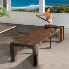 Transformer Extendable Outdoor Dining Table, Dark Walnut, Brown, Table Only