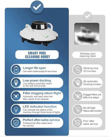 KANGJIEM Smart Pool Cleaning Robot, Robotic Pool Vacuum Cleaner, Cordless Automatic Pool Cleaner, Automatic Vacuum Cleaner,90 Mins Runtime, Automatic Robot Leaf
