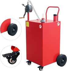 50 Gallon Gas Portable Fuel Caddy with Manual Transfer Pump, Flat-Free Wheels, Gasoline/Diesel Storage Tank and Hose for Car, Truck, Boat, ATV, Lawn Mower,Red.