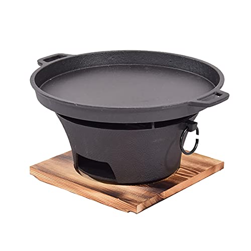 Charcoal Grill Household Barbecue Meat Stove Thickened Barbecue Pot Cast Iron Charcoal Stove With Round Pan Barbecue Grill Outdoor Cooking Picnic Barbecue (Color : Black Size : 38x18cm)