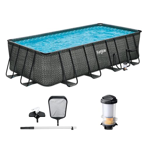 Funsicle Oasis Designer Lap 18' x 9'x 52" Rectangular Above Ground Swimming Pool, with FiltraBoost 1200 GPH Filter Pump, Ladder, Maintenance Kit, Cover, Ground Cloth & Repair Patch, Dark Herringbone