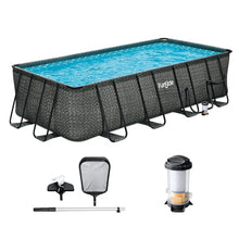 Funsicle Oasis Designer Lap 18' x 9'x 52" Rectangular Above Ground Swimming Pool, with FiltraBoost 1200 GPH Filter Pump, Ladder, Maintenance Kit, Cover, Ground Cloth & Repair Patch, Dark Herringbone