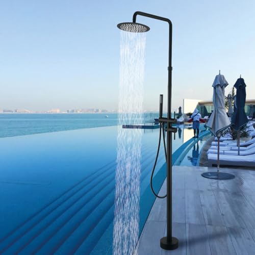 RBROHANT Freestanding Outdoor Shower Adjustable with Rain Shower Head Matte Black