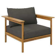 Modway Wren Teak Wood Outdoor Patio Armchair and Ottoman Set in Natural Flint Gray