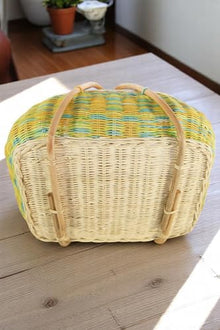 Handmade Woven Picnic Basket Organizer 18x14 inches Rattan Oval Decorative Storage - Multicolor