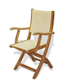 Regal Teak Teak Providence Chair Pair with Cream Sling Fabric Golden Honey Brown