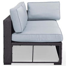 Afuera Living Wicker Patio Loveseat, 62.25" Wide, Resin Rattan & Steel Frame, Mist Blue/Brown, Weatherproof Fabric, Handwoven, UV-Proof Outdoor Sofa with Adjustable Levelers, Cushions for Backyard