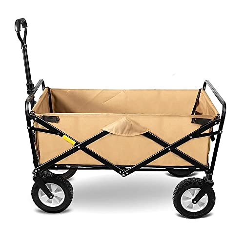 Lortix Heavy-Duty Folding Garden Trolley 4-Wheel Multifunctional Shopping Cart for Outdoor Camping & Fishing 150Kg Capacity Portable Khaki Pull Wagon