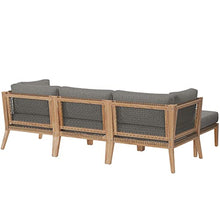 Modway Clearwater Outdoor Patio Teak Wood 4-Piece Sectional Sofa in Gray Graphite