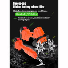 Electric Small Rotavator, Cordless Electric Garden Tiller, with Mini Digging Hoe & Telescopic Pole, 10cm Tilling Width, 10cm Working Depth, for Soil Preparation, Weeding