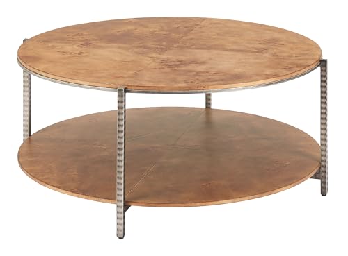 Adna Coffee Table Brown, Brown Coffee Table, Modern Style, Burl Veneer MDF Round Shape Tabletop, Steel, Indoor Living, 38.6" W x 38.6" D x 18.5" H