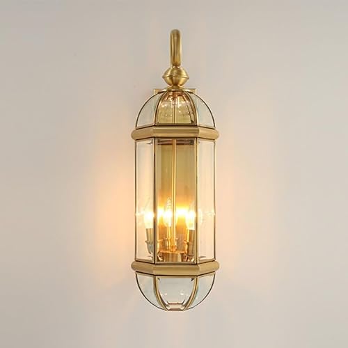 MVUYO Minimalist Style Metal Bracket Outdoor Wall Lantern E27 Waterproof Villa with Glass Lampshade Landscape Garden Lamp Wireless Column Head for Living Room Bedroom Stairs(7.9in)