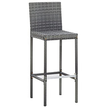 WXGTBKPR 7-Piece Outdoor Bar Set, Grey Synthetic Poly Rattan Garden Furniture, Solid Acacia Wood Tabletop, 6 Stools with Polyester Cushions, Patio Balcony Dining Table Set