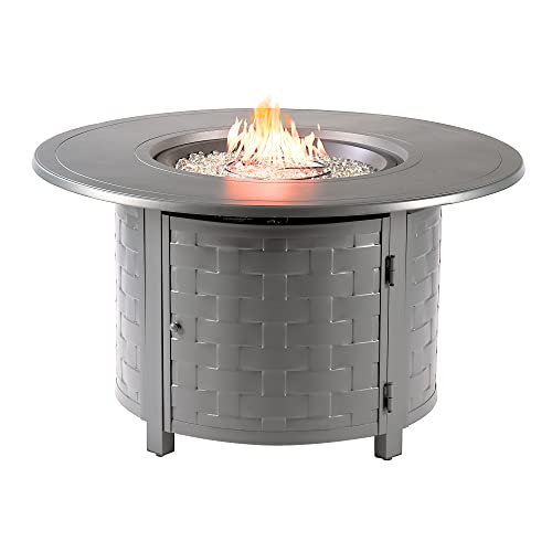 Oakland Living Round 44 in. x 44 in. Aluminum Propane Fire Pit Table with Glass Beads, Two Covers, Lid, 57,000 BTUs in Grey Finish