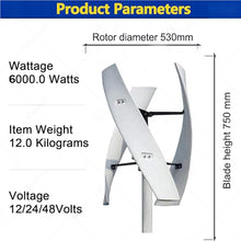 6000w Wind Turbine Generator Kit,3 Blade Vertical Axis Generators, Electromagnetic Portable Vertical Helix Charger Controller, For Home, Business,Industrial Energy Supply White-24V
