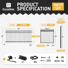 Fencer Wire 100FT Heavy Duty Pinnacle Fence Barrier Kit, Anti-Rust Metal Steel Fence with 4FT Height X 8FT Width Panels, with Decorative Gate, Posts, Connectors, Outdoor Fencing for Yard