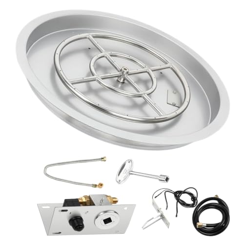 25 Inch Round Drop-in Fire Pit Pan Kit with Burner Ring and Spark Ignition