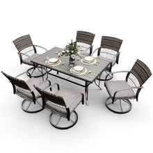 Pamapic 7 Piece Patio Dining Set for 6 with Swivel Rocker Chairs and Iron Slats Table Top Grey