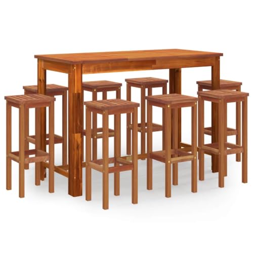 HGPOTUY 9 Piece Patio Bar Set Solid Acacia Wood