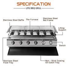 UYCVT Smokeless Gas Grill, 6 Burner Portable Liquefied Gas Oven, Adjust Height Smokeless BBQ, Stainless Steel Outdoor Barbecue Cooking Oven, for Camping Courtyard Party.
