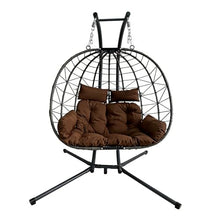 Exoraspaces Double Hanging Egg Chair with Stand – 700 Lbs Heavy Duty Rattan Basket Swing Chair with Removable Cushion, Indoor Outdoor Garden Hammock Chairs for Patio, Backyard, Porch & Bedroom, Brown