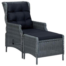 Foknhdi Reclining Garden Chair Dark Grey Round PE Rattan Patio Chairs 43.65 lbs 17.7 x 22.4 x 17.7 in Outdoor Seating with Footstool for Balcony Deck and Garden Use