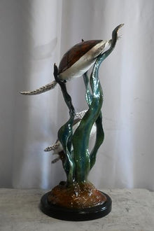 NIFAO Sea Turtle, Marine Life Medium Bronze Statue, 17" L x 18" W x 33" H