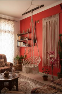 Handmade Macrame Swing Hammock Chair 220.5 lb Capacity Ecru Cotton Rope for Indoor Outdoor Garden - Ecru