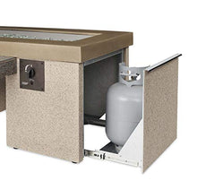 Outdoor GreatRoom Co Propane Fire Pit Table - Uptown Gas Fire Pits for Outside Patio 80,000 BTU - Concrete Firepit Fire Table with Tile & Glass Tabletop Cover, Clear Gems, Stucco Base - Brown