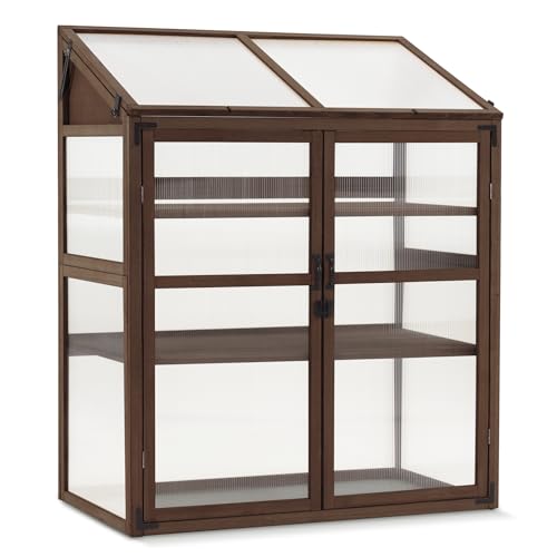 Macrout Cold Frame Greenhouse, Wooden Cabinet with Shelves 1344 (Brown)