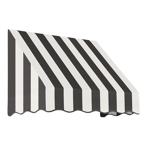 Awntech 3' San Francisco (40.5"-16"-30") Closed-Sided Fixed Awning, Black/White Stripe