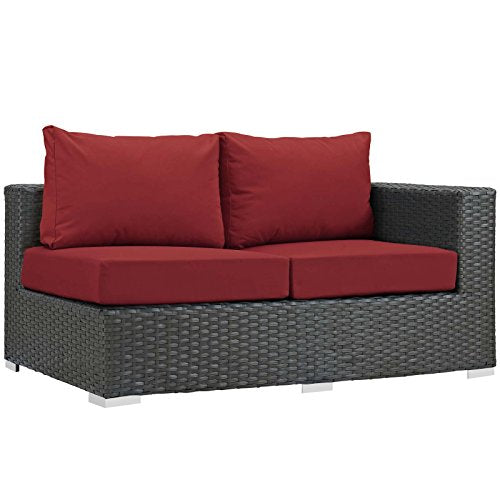 Modway Sojourn Wicker Rattan Outdoor Patio Sunbrella Fabric Right-Arm Loveseat in Canvas Red