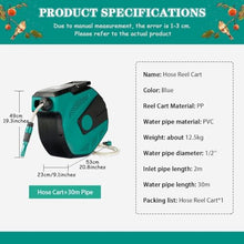 ZGLINMZ Automatic Telescopic Hose Reel Truck, Garden Hose Reel, Wall Mounted Pipe Manager, Villa Water Pipe Storage Rack (Hose Cart+30m Pipe)